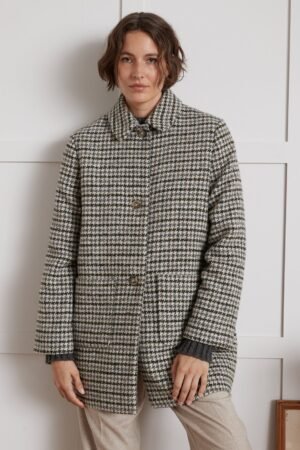Women's short large houndstooth woolen coat