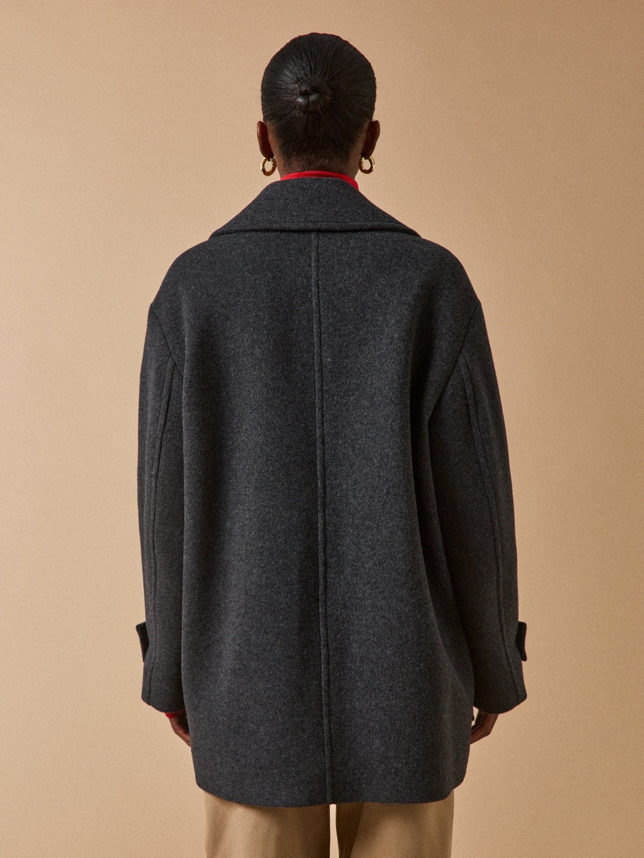 Women's plain woolen pea coat - Image 3