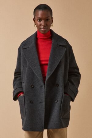 Women's plain woolen pea coat