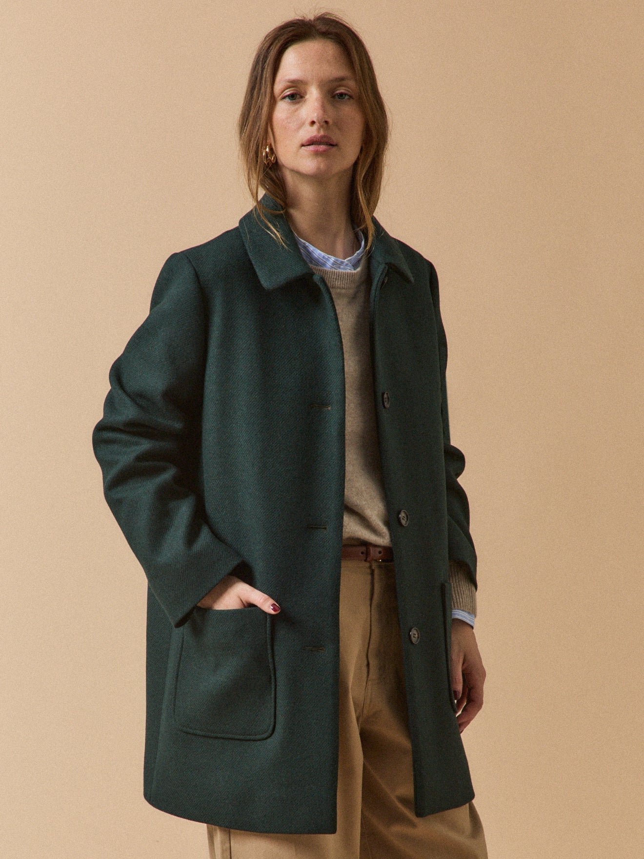 Women's plain textured woolen coat