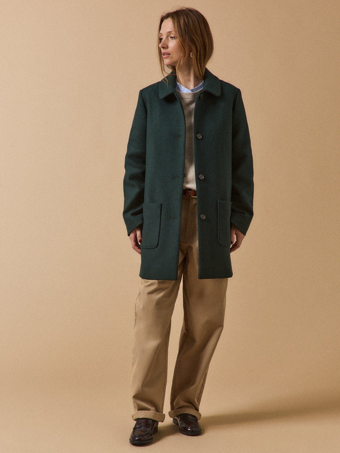 Women's plain textured woolen coat - Image 7