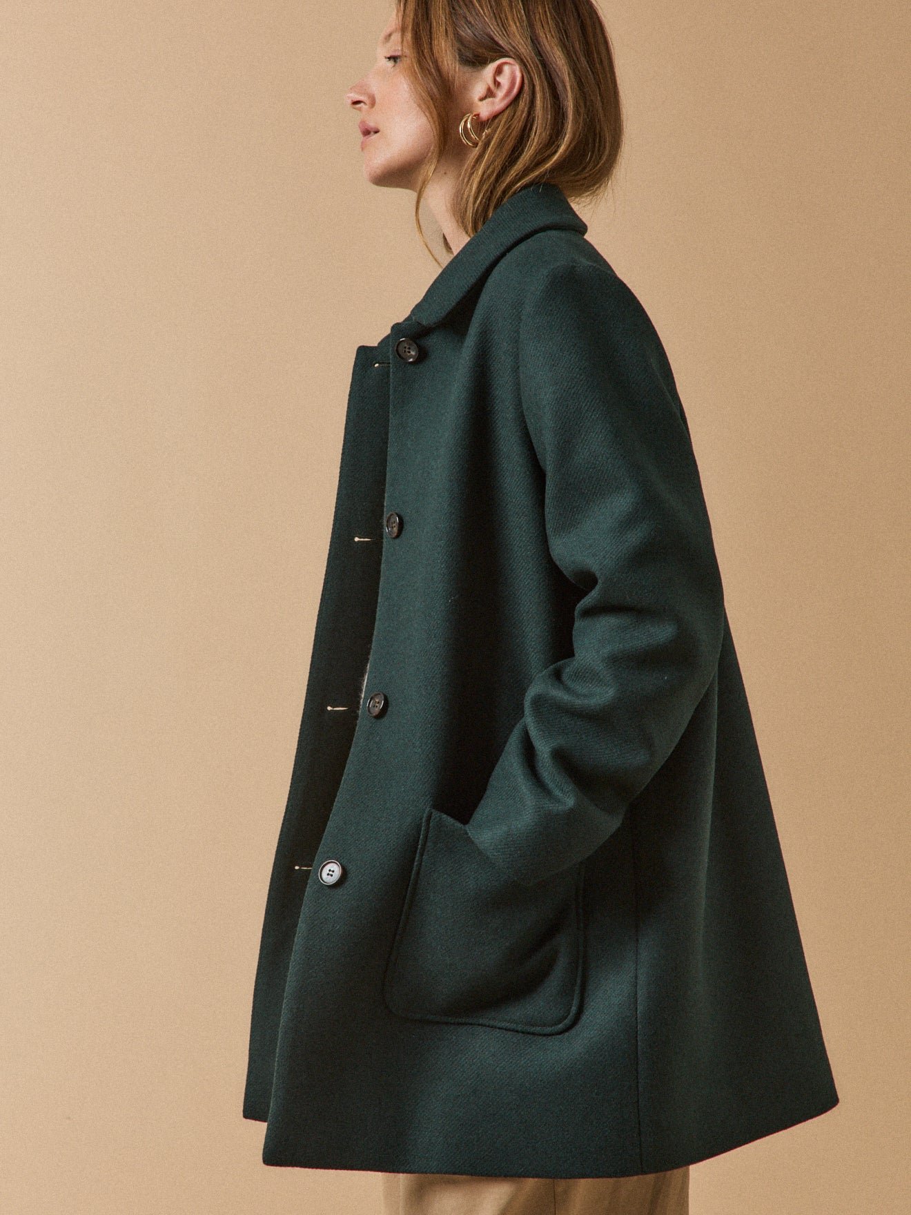 Women's plain textured woolen coat - Image 2
