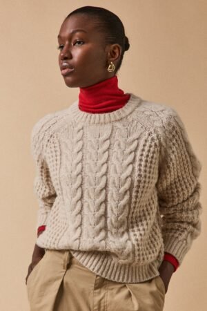 Women's merino wool blend cable-knit sweater